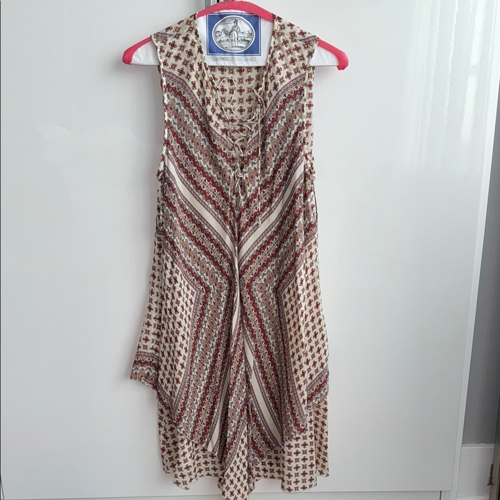 Bohemian Sleeveless Dress in Red and Cream